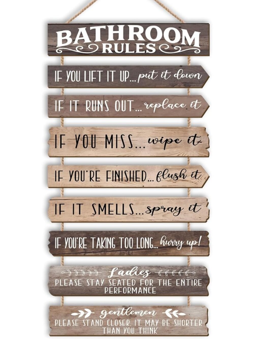 Rustic Funny Bathroom Wall Art - Rules & Signs for Farmhouse Decor, Wooden Decor